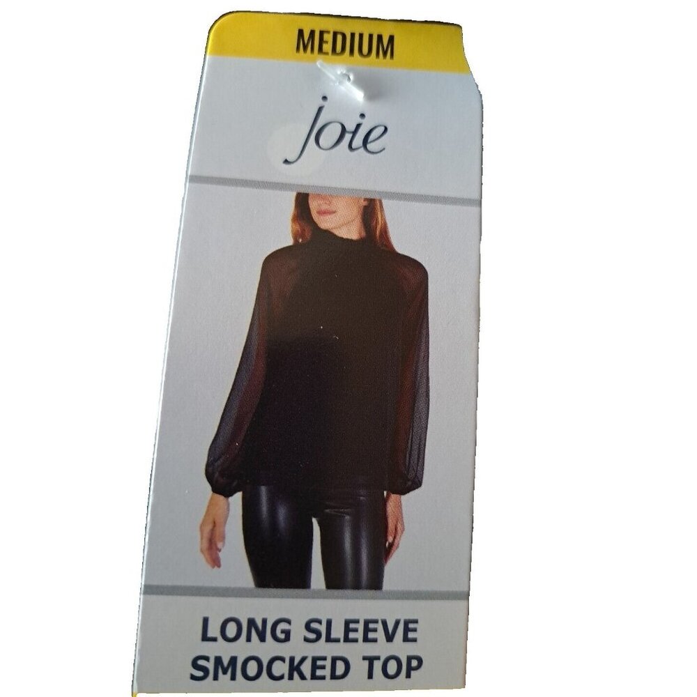NWT Joie Womens Top Blouse M Black Sheer Smocked Long Sleeve Goth Cocktail Sexy